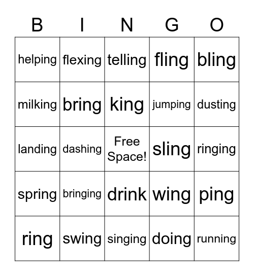 Suffix -ing Bingo Card