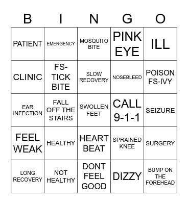 HEALTH-RELATED SIGNS Bingo Card
