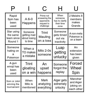 Pichu Bros Posse Tourney Bingo Card