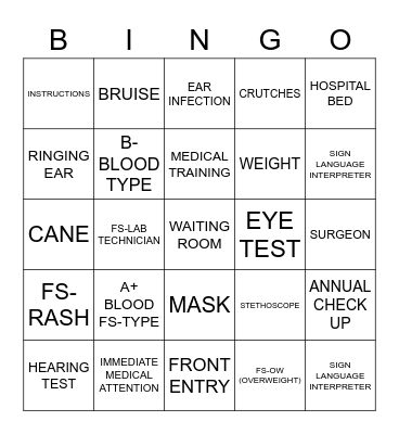 MORE HEALTH-RELATED SIGNS Bingo Card