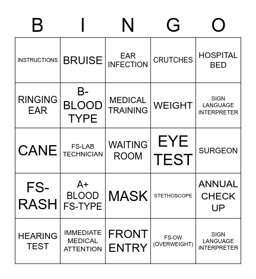 MORE HEALTH-RELATED SIGNS Bingo Card
