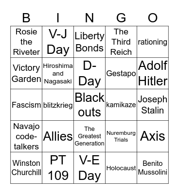 World War II Bingo Card