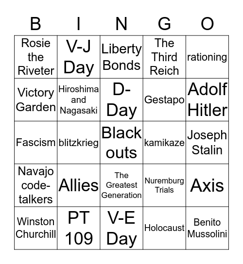 World War II Bingo Card