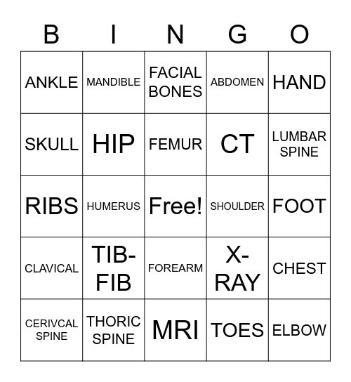 Radiology Bingo Card