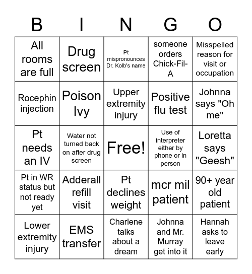 Patient First BINGO Ends 4/25 Bingo Card