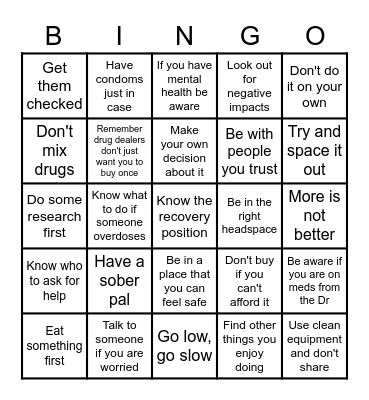 Drugs what can you do to make it safer? Bingo Card