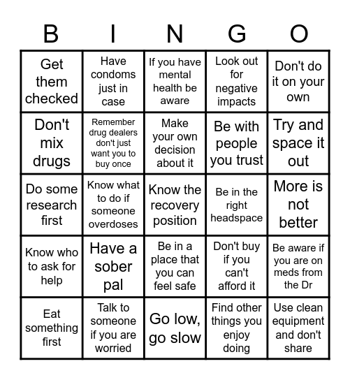 Drugs what can you do to make it safer? Bingo Card