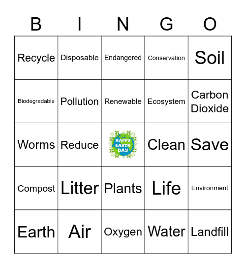 Earth Day Bingo Card