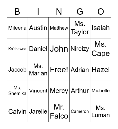 Class Bingo Card