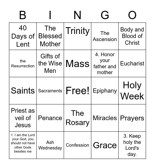 2nd Grade Religious Ed ROCKS!! Bingo Card