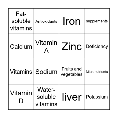 Vitamins and Minerals BINGO! Bingo Card