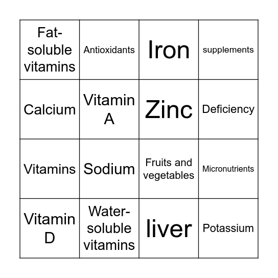 Vitamins and Minerals BINGO! Bingo Card