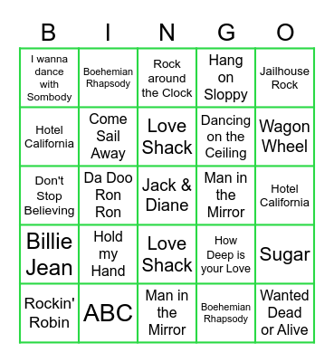 Name That Tune Bingo Mix Bingo Card
