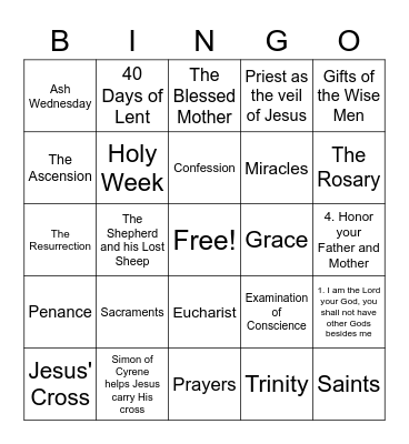 2nd Grade Religous Ed Rocks! Bingo Card