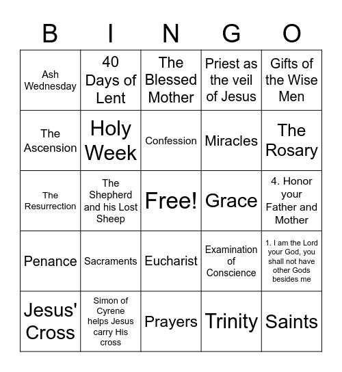 2nd Grade Religous Ed Rocks! Bingo Card