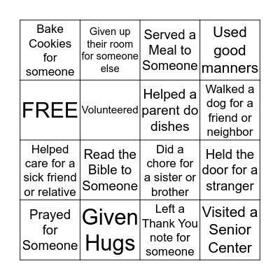 Hospitality Bingo Card