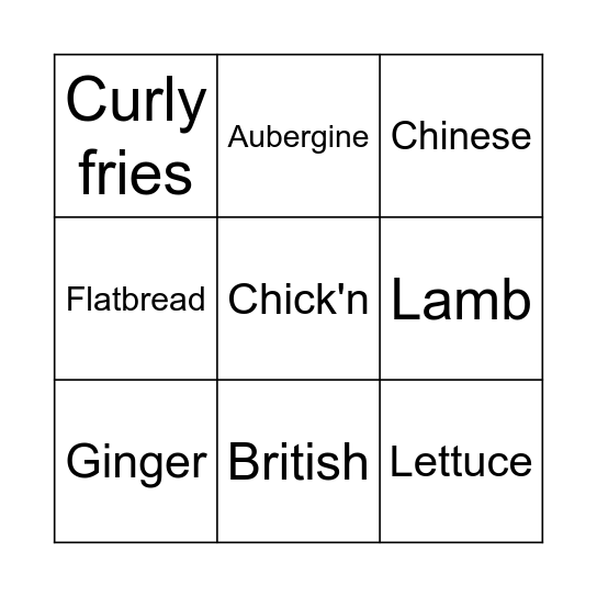 Food Crawl Bingo Card