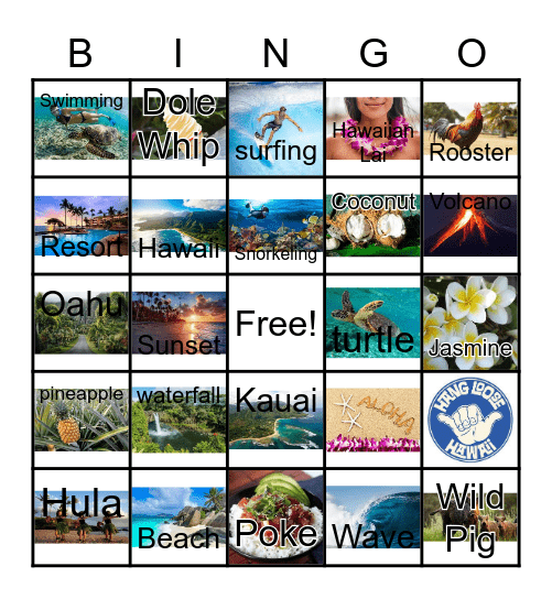 Hawaii Day Bingo Card