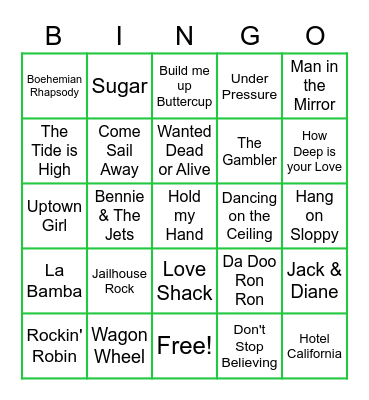 Name That Tune Round 1 Bingo Card