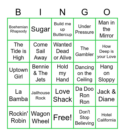 Name That Tune Round 1 Bingo Card