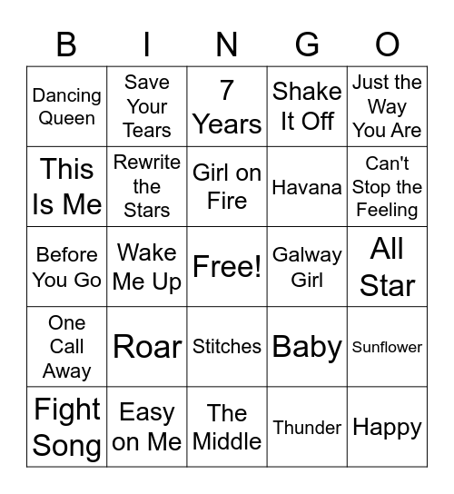 Pop Music Singo #2 Bingo Card