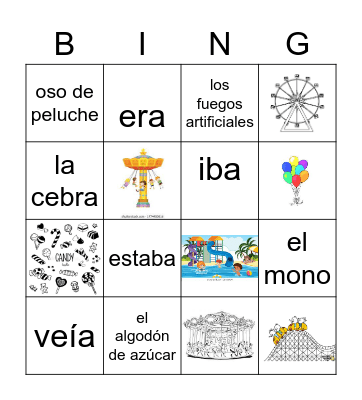 CCHS--SPANISH 2 UNIT 5 El Parque de Diversión Bingo Card