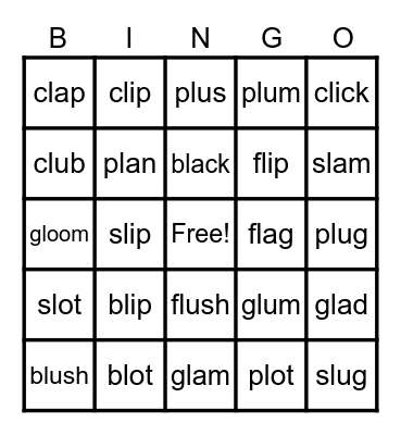 L Blends Bingo Card