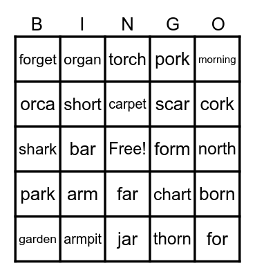 R-Controlled (ar & or) Bingo Card