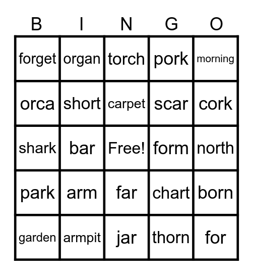 R-Controlled (ar & or) Bingo Card