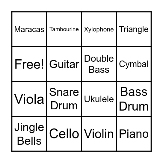 String and Percussion Bingo Card