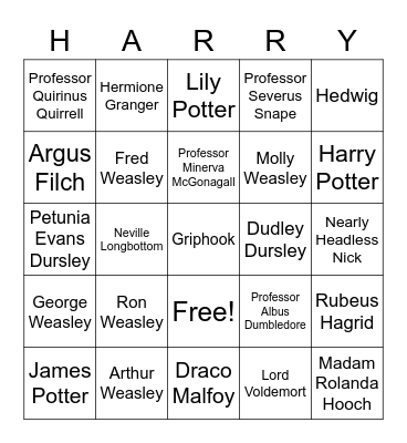 Harry Potter Characters Bingo Card