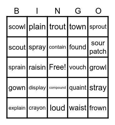 ai/ay & ow/ou Bingo Card