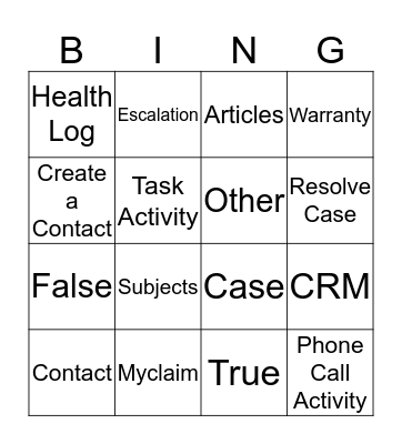 CRM  Bingo Card