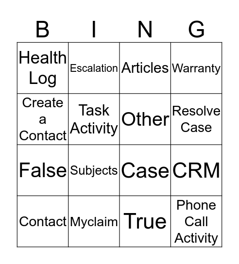 CRM  Bingo Card