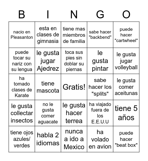 Amigo Bingo (busca alguien que...) Bingo Card