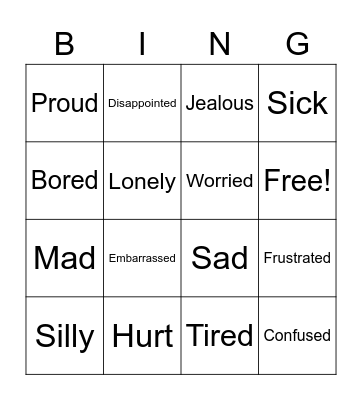 Feelings BINGO Card