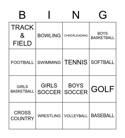 NORWOOD HIGH SCHOOL ATHLETICS Bingo Card