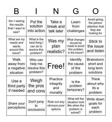 Problem Solving Bingo Card