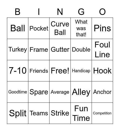 Bowling Bingo Card