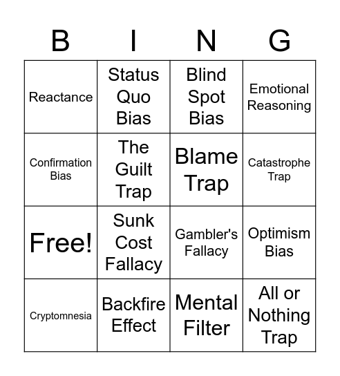 Cognitive Biases Bingo Card