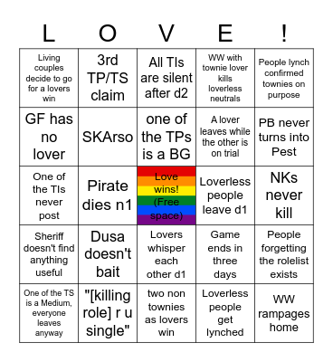 ToS Lovers Mode Bingo Card