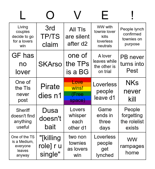 ToS Lovers Mode Bingo Card