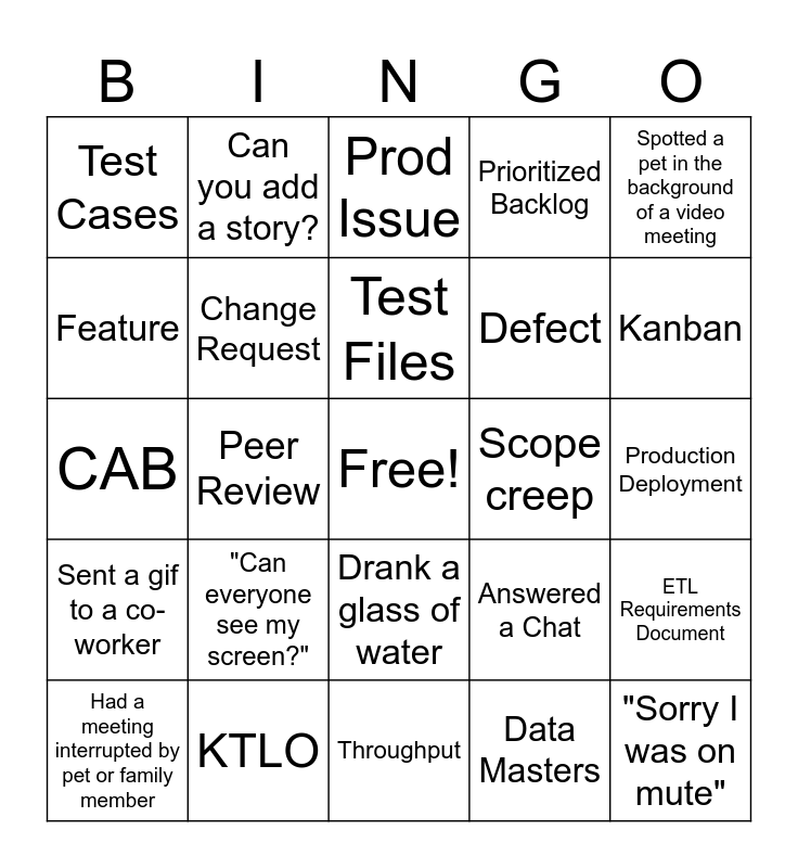 Virtual Office Bingo Card