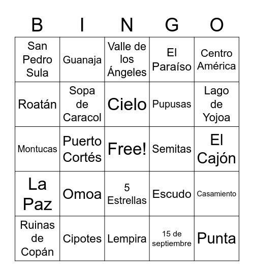 Cultura Honduras Bingo Card