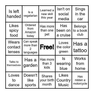 Icebreaker Bingo Card