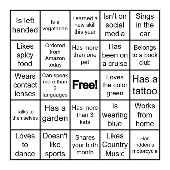 Icebreaker Bingo Card