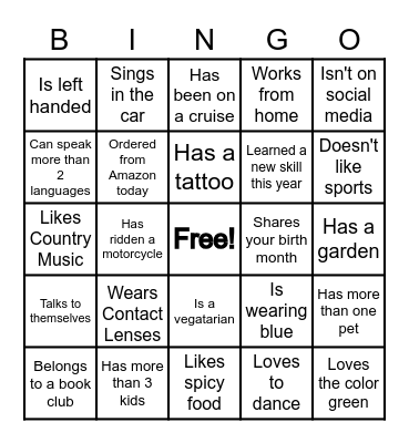 Icebreaker Bingo Card