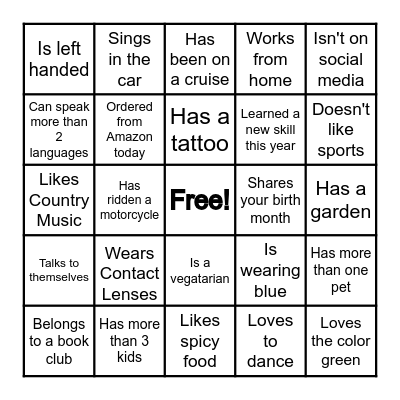 Icebreaker Bingo Card