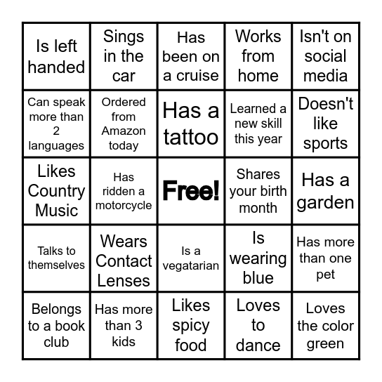 Icebreaker Bingo Card