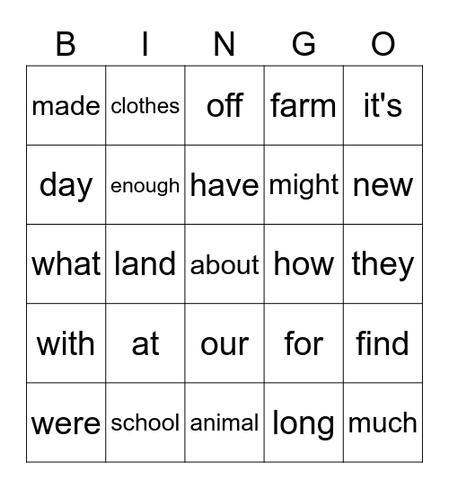 Sight Words 428 Bingo Card